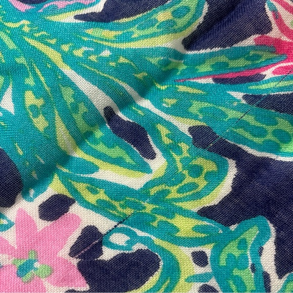 Lilly Pulitzer Murfee Trunk Show Scarf Silk & Cashmere 73236 Blue Green Elephant - Picture 5 of 6